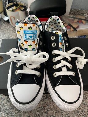 Converse Black Low Top Sneakers with Multicolor Star Lining